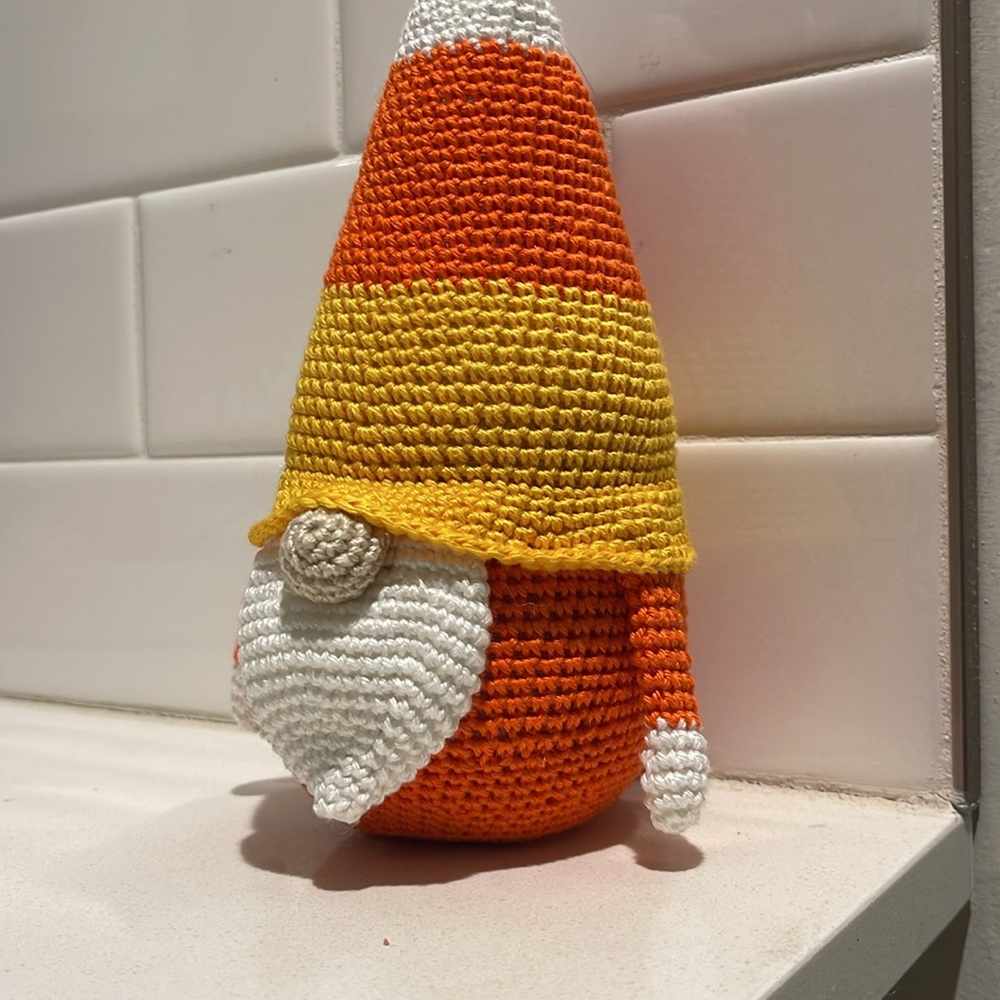 Handcrafted Candy Corn Gnome Holiday Halloween Fall Decor Amigurui Crochet - Picture 4 of 10